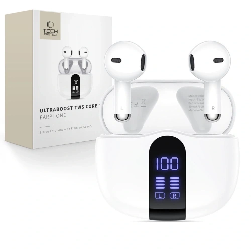 Bezprzewodowe słuchawki douszne Tech-Protect Ultraboost TWS Earphone Core G2 White