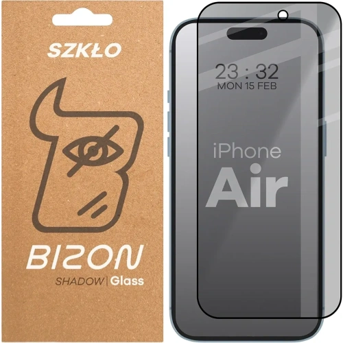 Prywatyzujące szkło hartowane Bizon Glass Edge Shadow do Apple iPhone Air przyciemniane z czarną ramką