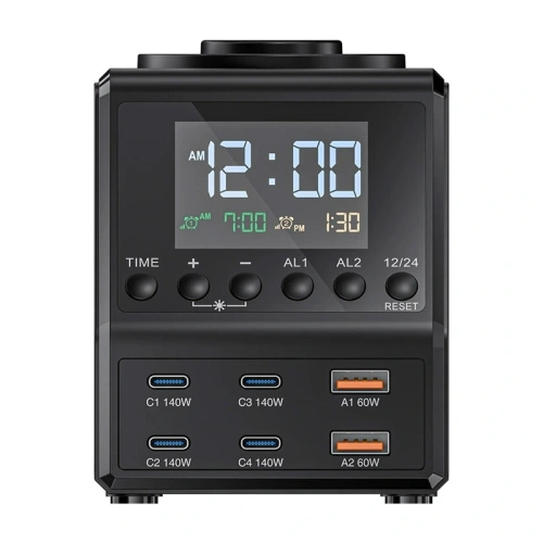 Budzik z ładowarką bezprzewodową Blitzwolf BW-FW10 2xUSB-A 60W, 4xUSB-C 120W, do telefonu, do zegarka