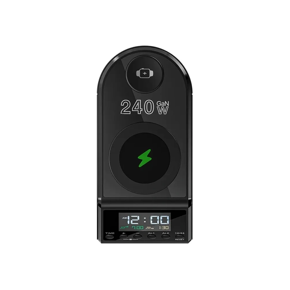 Budzik z ładowarką bezprzewodową Blitzwolf BW-FW10 2xUSB-A 60W, 4xUSB-C 120W, do telefonu, do zegarka