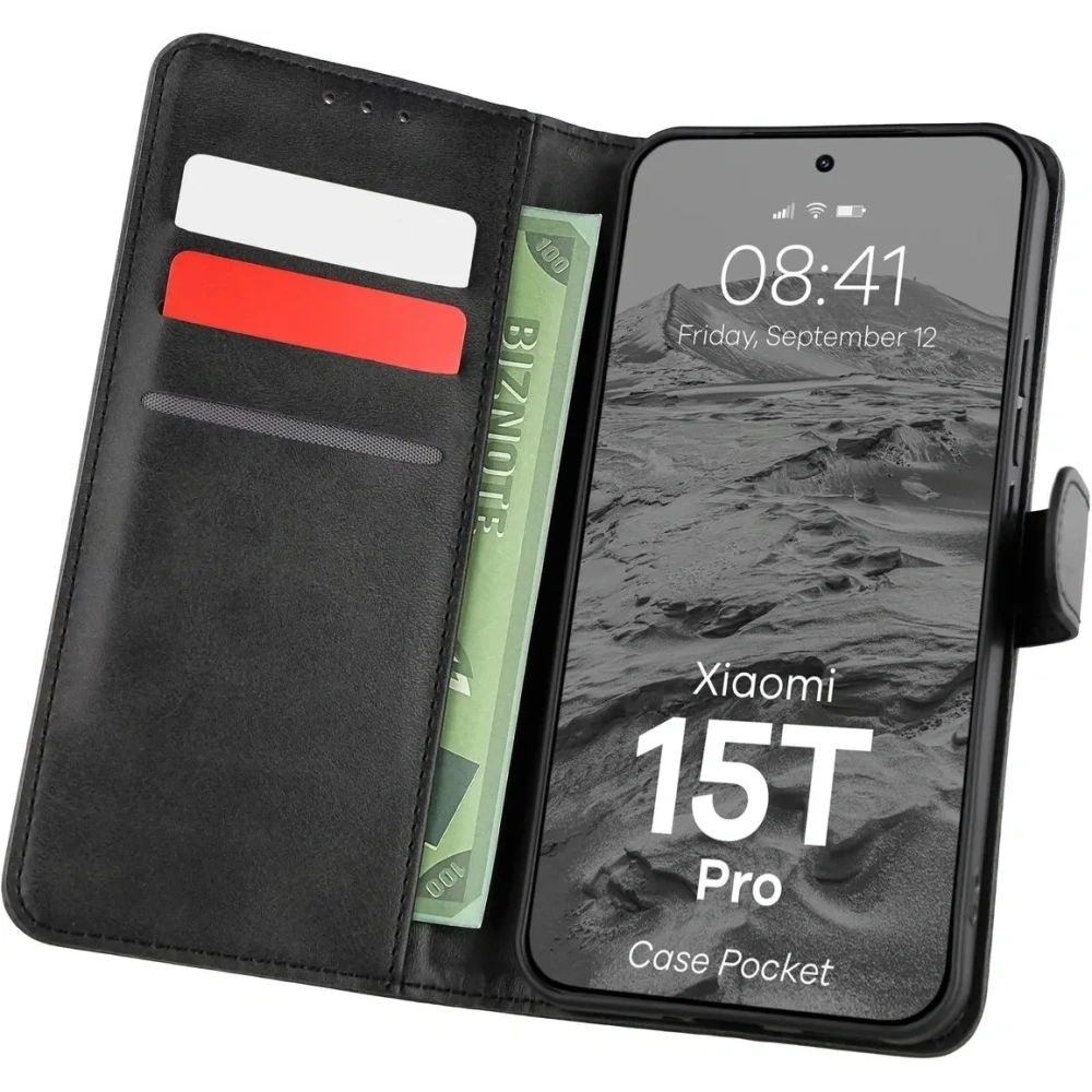 Etui z klapką Bizon Case Pocket do Xiaomi 15T Pro czarne Etui z klapką Bizon Case Pocket do Xiaomi 15T Pro czarne