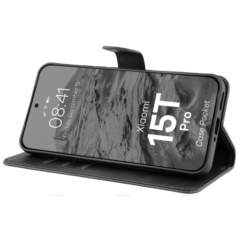 Etui z klapką Bizon Case Pocket do Xiaomi 15T Pro czarne