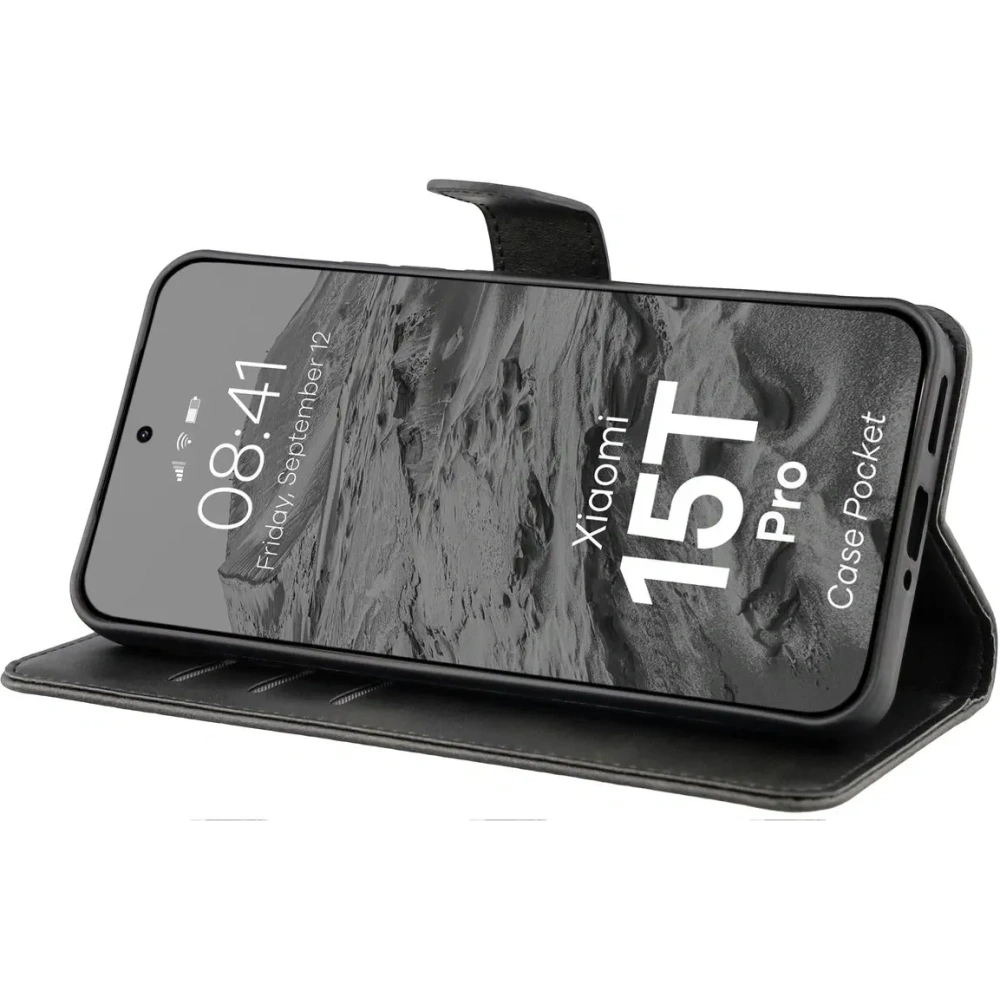 Etui z klapką Bizon Case Pocket do Xiaomi 15T Pro czarne Etui z klapką Bizon Case Pocket do Xiaomi 15T Pro czarne