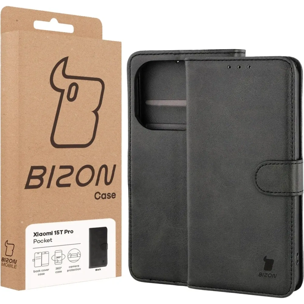 Etui z klapką Bizon Case Pocket do Xiaomi 15T Pro czarne Etui z klapką Bizon Case Pocket do Xiaomi 15T Pro czarne