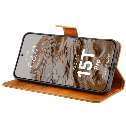 Etui z klapką Bizon Case Pocket do Xiaomi 15T Pro brązowe