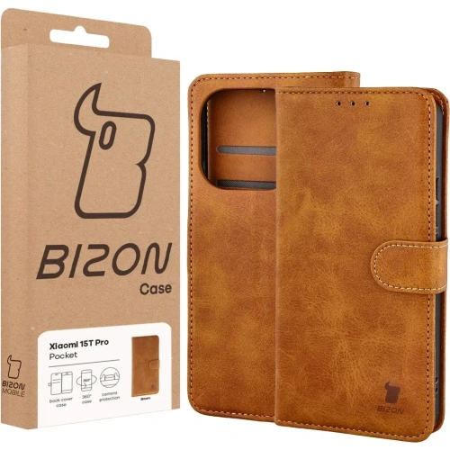 Etui z klapką Bizon Case Pocket do Xiaomi 15T Pro brązowe