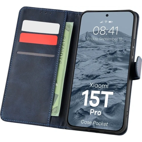 Etui z klapką Bizon Case Pocket do Xiaomi 15T Pro granatowe