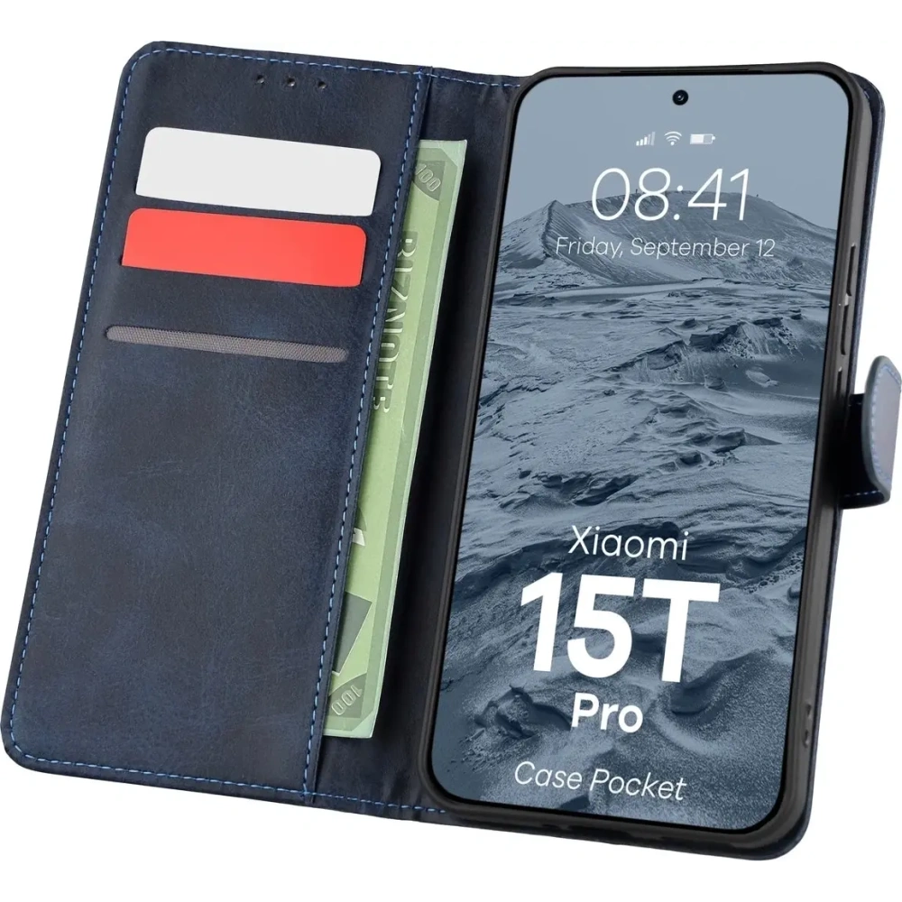Etui z klapką Bizon Case Pocket do Xiaomi 15T Pro granatowe Etui z klapką Bizon Case Pocket do Xiaomi 15T Pro granatowe