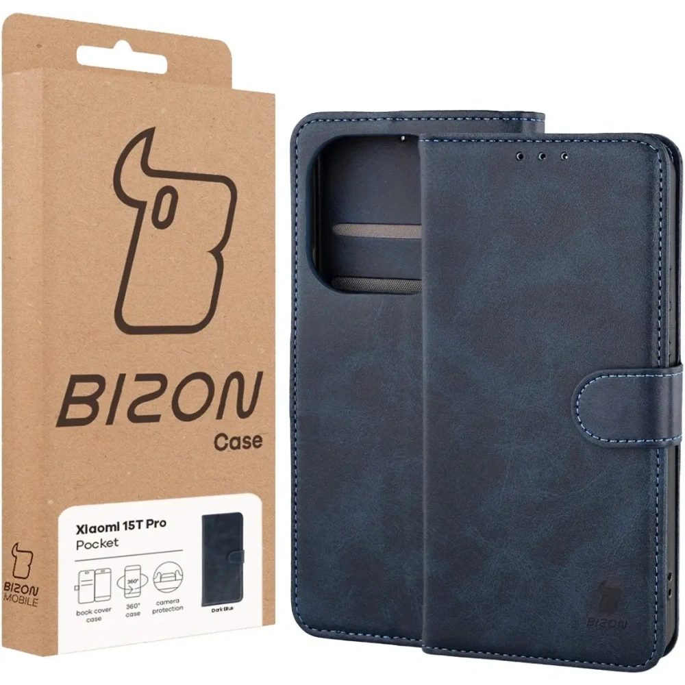 Etui z klapką Bizon Case Pocket do Xiaomi 15T Pro granatowe Etui z klapką Bizon Case Pocket do Xiaomi 15T Pro granatowe