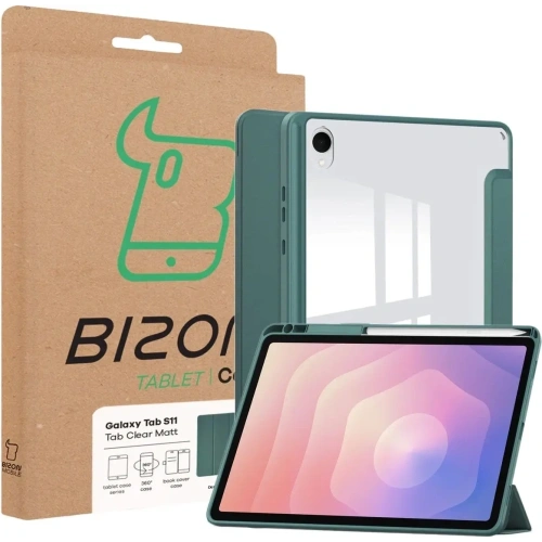 Etui z klapką Bizon Case Tab Clear Matt do Samsung Galaxy Tab S11 ciemnozielone