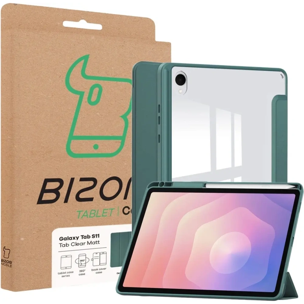 Etui z klapką Bizon Case Tab Clear Matt do Samsung Galaxy Tab S11 ciemnozielone