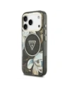 Etui Guess IML Glitter Flowers Triangle MagSafe do Apple iPhone 17 Pro Max czarny