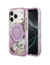Etui Guess IML Glitter Flowers Triangle MagSafe do Apple iPhone 17 Pro Max fioletowy