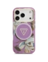 Etui Guess IML Glitter Flowers Triangle MagSafe do Apple iPhone 17 Pro Max fioletowy