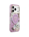 Etui Guess IML Glitter Flowers Triangle MagSafe do Apple iPhone 17 Pro Max fioletowy