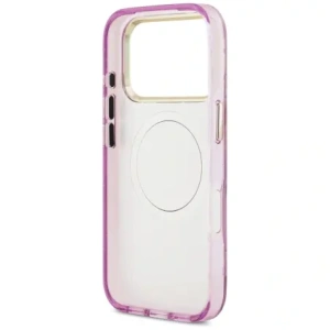 Etui Guess IML Glitter Flowers Triangle MagSafe do Apple iPhone 17 Pro Max fioletowy