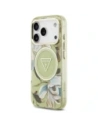 Etui Guess IML Glitter Flowers Triangle MagSafe do Apple iPhone 17 Pro Max zielony