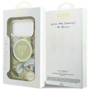Etui Guess IML Glitter Flowers Triangle MagSafe do Apple iPhone 17 Pro Max zielony