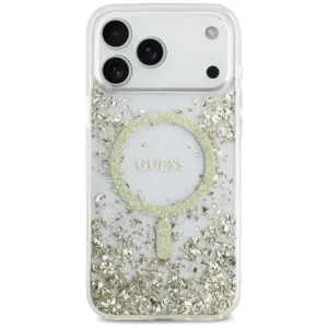 Etui Guess Resin Bottom Glitter MagSafe do Apple iPhone 17 Pro Max złoty