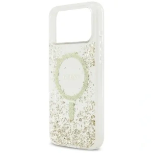 Etui Guess Resin Bottom Glitter MagSafe do Apple iPhone 17 Pro Max złoty