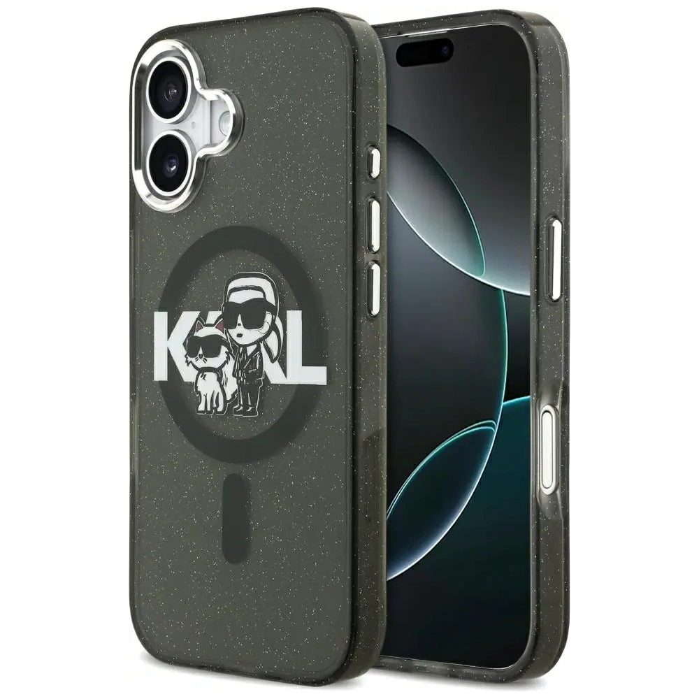 Etui Karl Lagerfeld IML Glitter Karl & Choupette Sketch Logo MagSafe do Apple iPhone 17 czarny