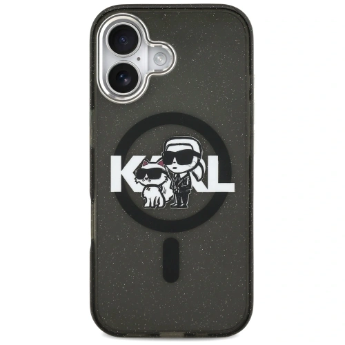 Etui Karl Lagerfeld IML Glitter Karl & Choupette Sketch Logo MagSafe do Apple iPhone 17 czarny