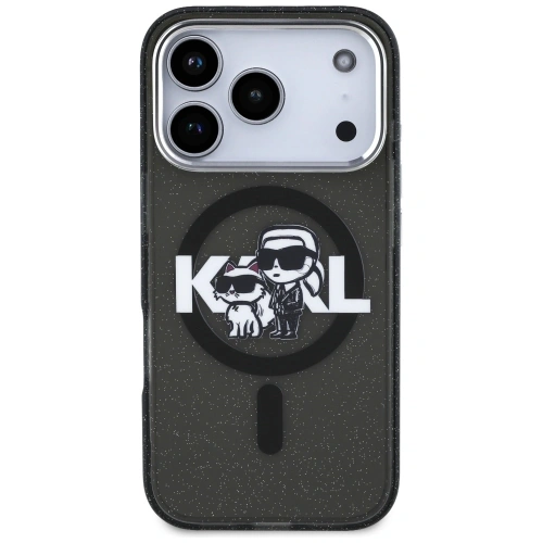 Etui Karl Lagerfeld IML Glitter Karl & Choupette Sketch Logo MagSafe do Apple iPhone 17 Pro czarny