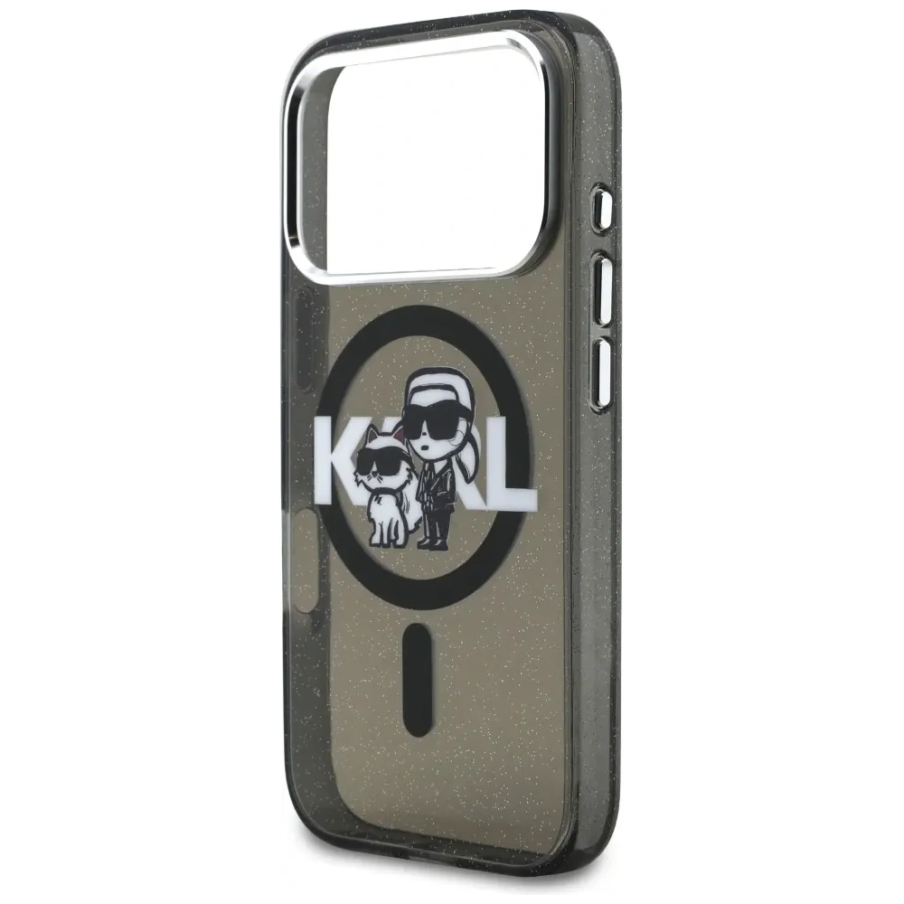 Etui Karl Lagerfeld IML Glitter Karl & Choupette Sketch Logo MagSafe do Apple iPhone 17 Pro czarny