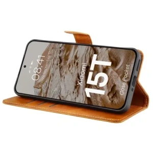 Etui z klapką Bizon Case Pocket do Xiaomi 15T brązowe Etui z klapką Bizon Case Pocket do Xiaomi 15T brązowe