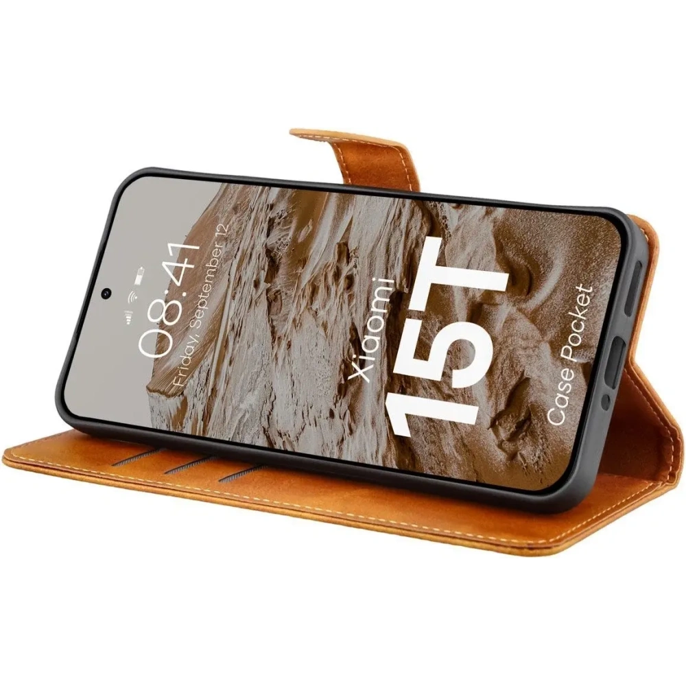 Etui z klapką Bizon Case Pocket do Xiaomi 15T brązowe Etui z klapką Bizon Case Pocket do Xiaomi 15T brązowe