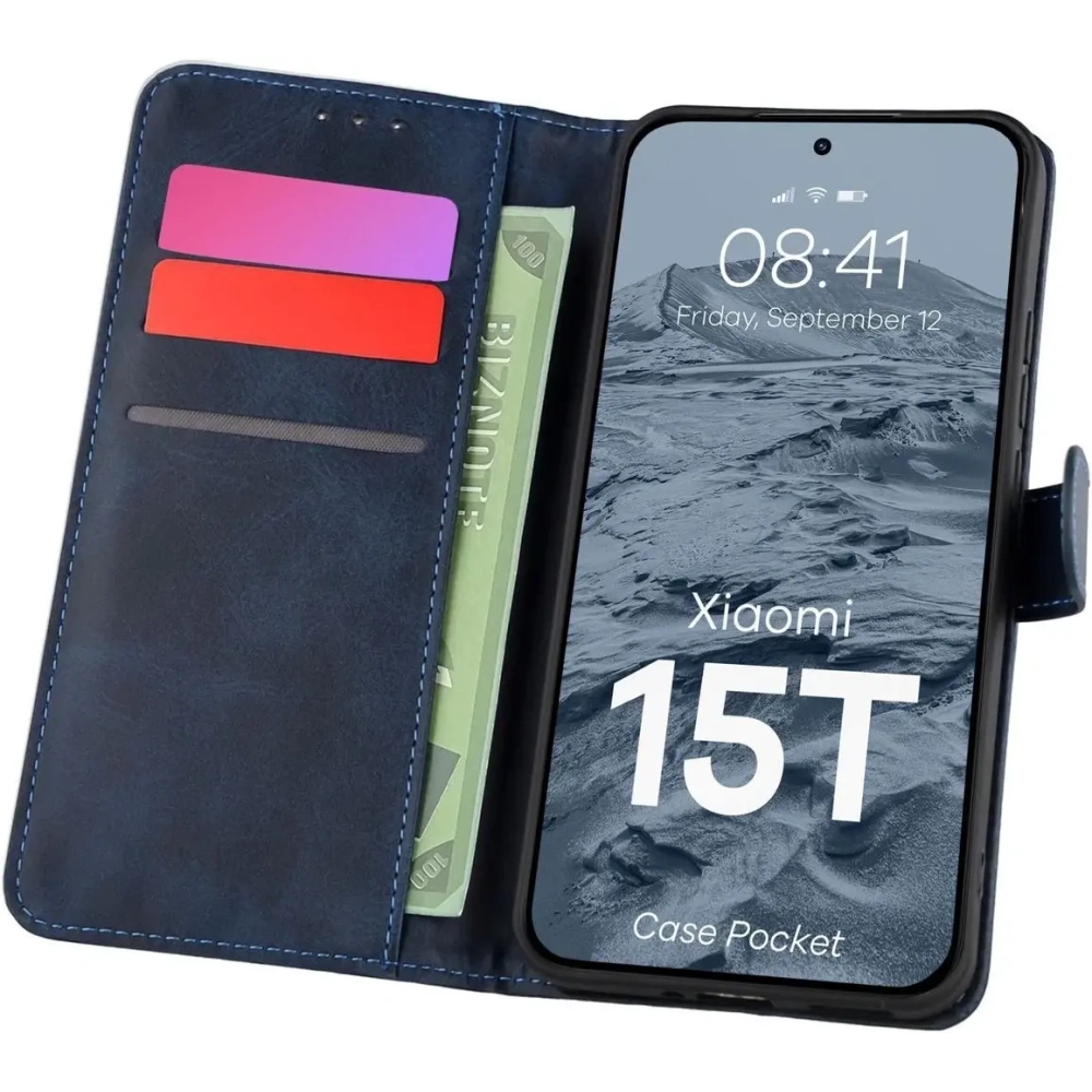 Etui z klapką Bizon Case Pocket do Xiaomi 15T granatowe Etui z klapką Bizon Case Pocket do Xiaomi 15T granatowe