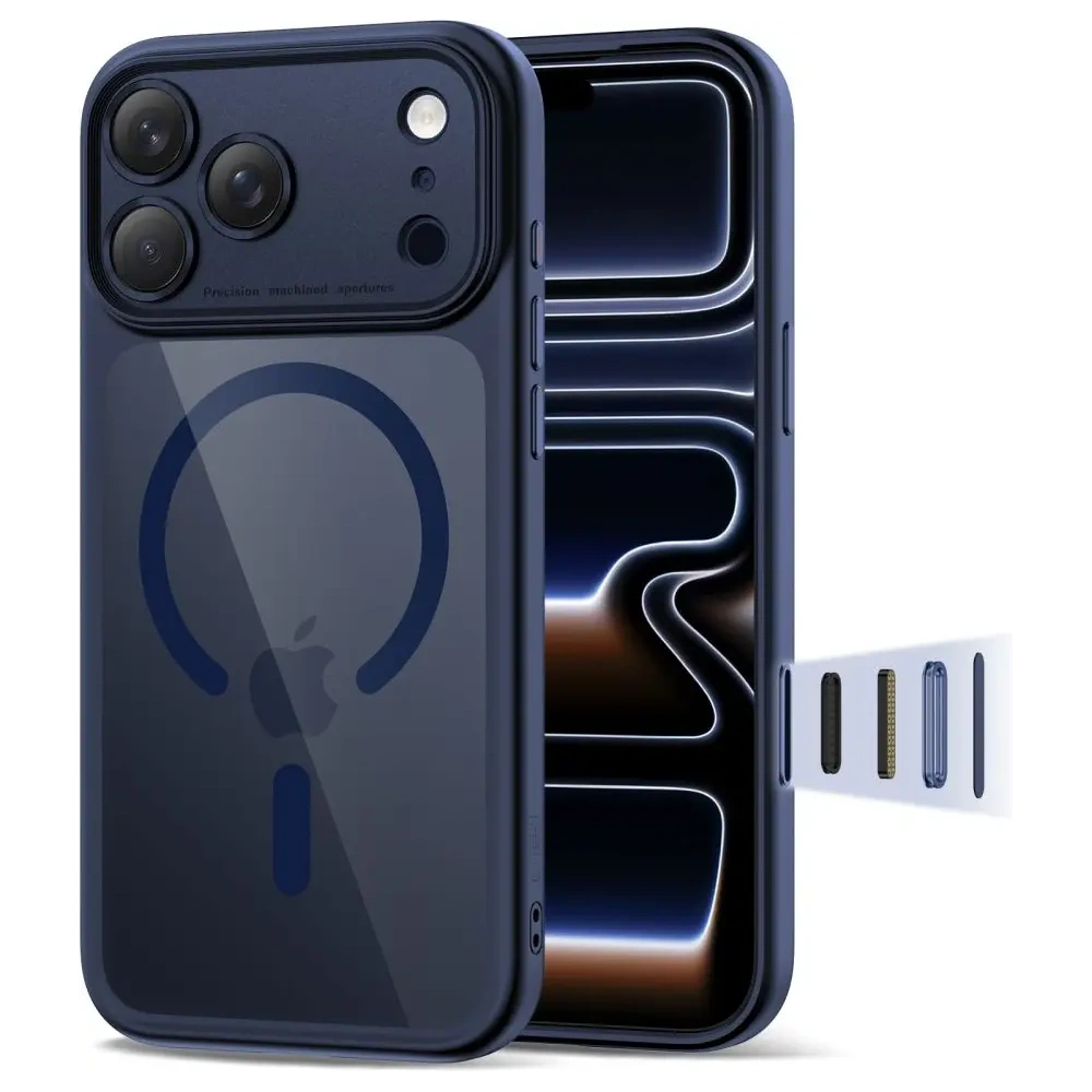 Etui Tech-Protect Magpeak MagSafe CC do Apple iPhone 17 Pro Max Deep Blue/clear