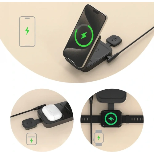 Stacja ładująca 3 w 1 iPhone Apple Watch AirPods Dudao A11 Max indukcyjna kompatybilna z MagSafe Grey