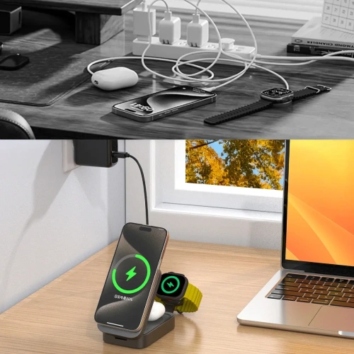 Stacja ładująca 3 w 1 iPhone Apple Watch AirPods Dudao A11 Max indukcyjna kompatybilna z MagSafe Grey