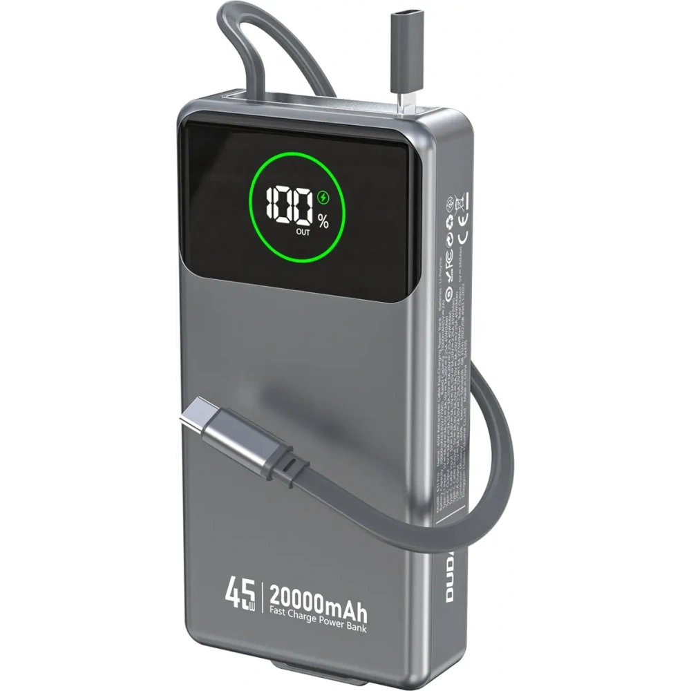 Powerbank Dudao K31 Pro 45W 20000mAh z wbudowanym zwijanym kablem USB-C - szary