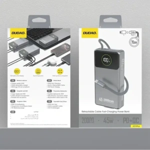 Powerbank Dudao K31 Pro 45W 20000mAh z wbudowanym zwijanym kablem USB-C - szary