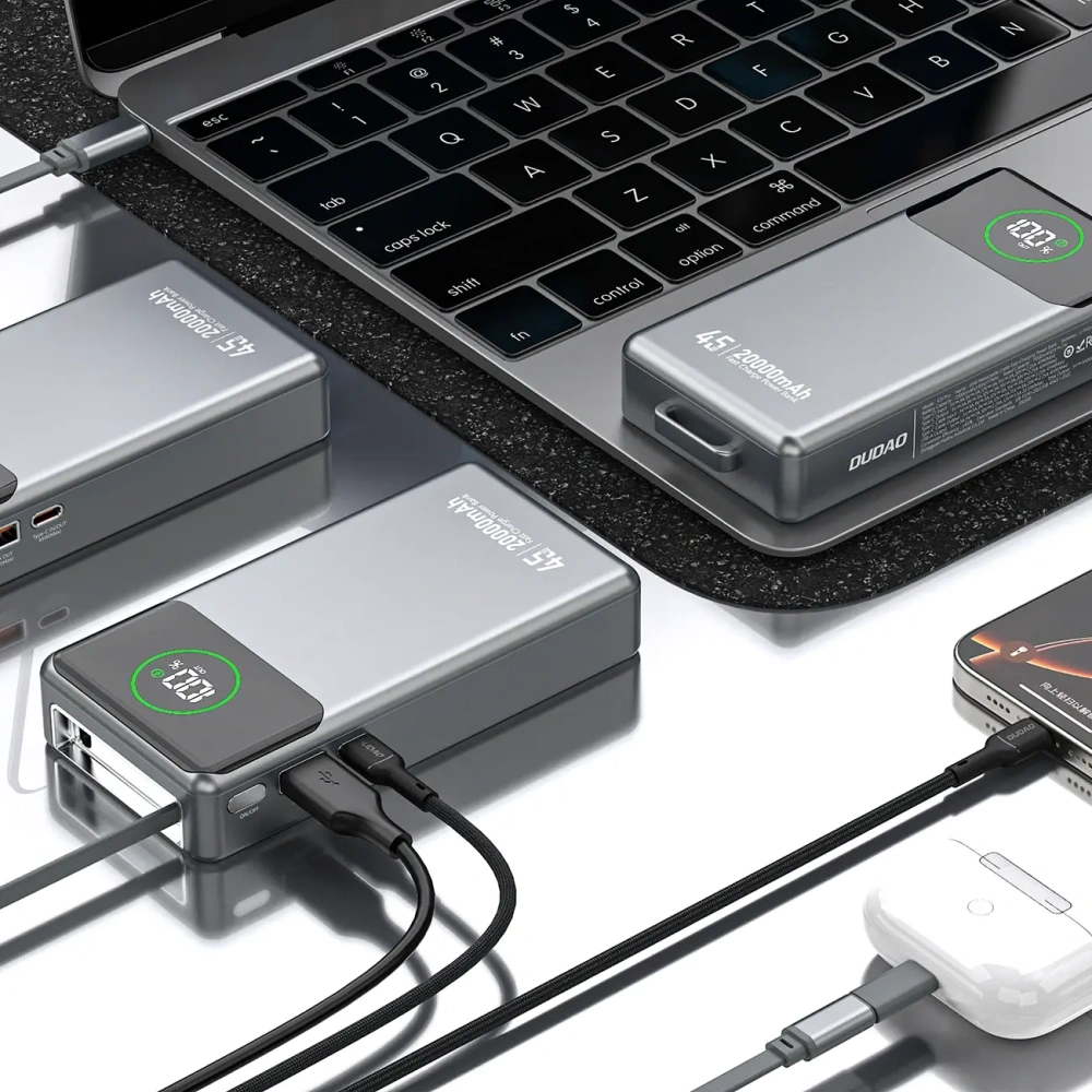 Powerbank Dudao K31 Pro 45W 20000mAh z wbudowanym zwijanym kablem USB-C - szary