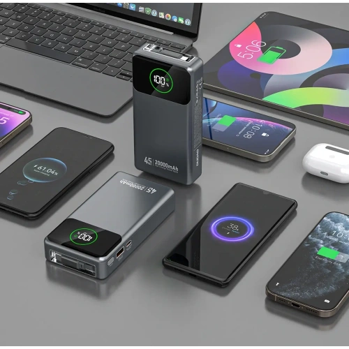 Powerbank Dudao K31 Pro 45W 20000mAh z wbudowanym zwijanym kablem USB-C - szary