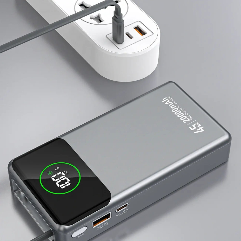 Powerbank Dudao K31 Pro 45W 20000mAh z wbudowanym zwijanym kablem USB-C - szary