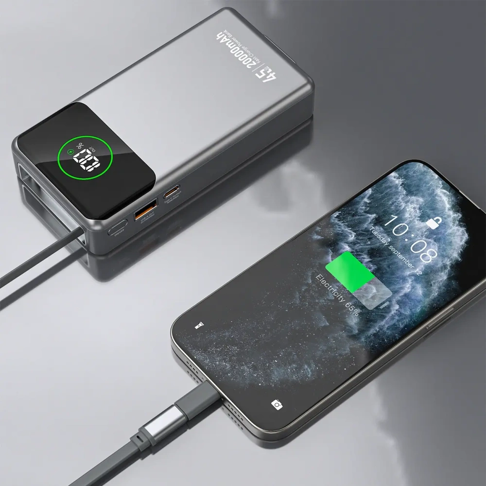 Powerbank Dudao K31 Pro 45W 20000mAh z wbudowanym zwijanym kablem USB-C - szary