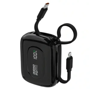 Powerbank Dudao K32 10000 mAh z wbudowanym kablem USB-C / Lightning - czarny