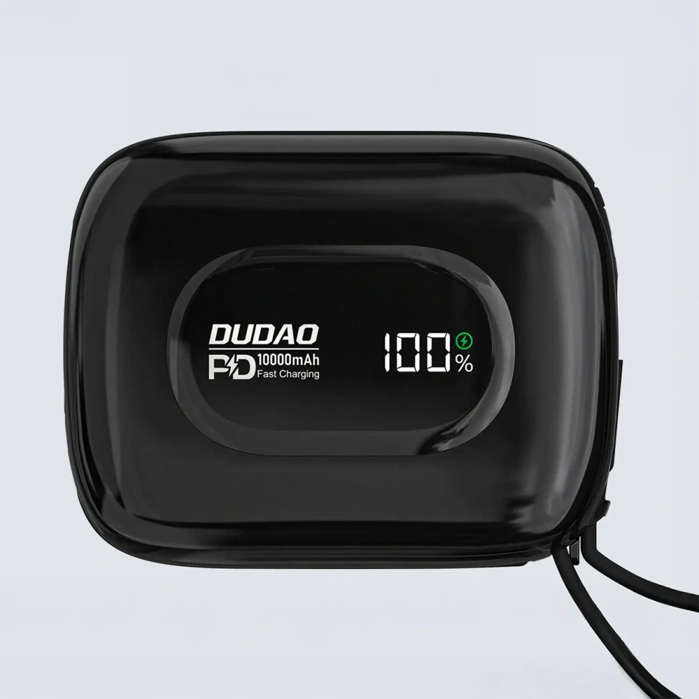 Powerbank Dudao K32 10000 mAh z wbudowanym kablem USB-C / Lightning - czarny