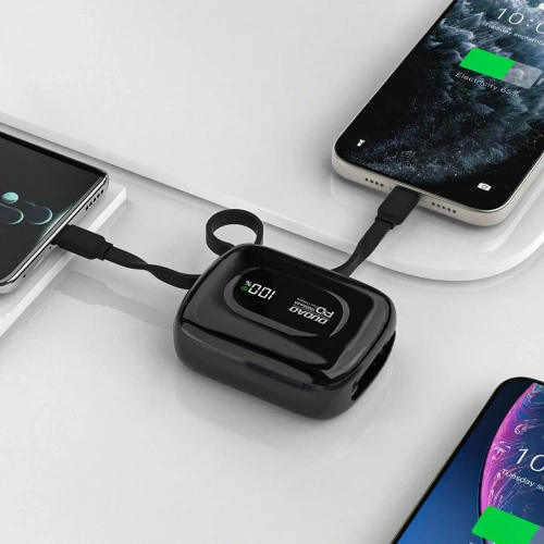 Powerbank Dudao K32 10000 mAh z wbudowanym kablem USB-C / Lightning - czarny