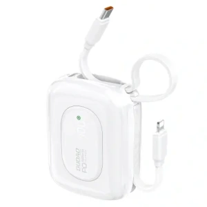 Powerbank Dudao K32 10000 mAh z wbudowanym kablem USB-C / Lightning - biały