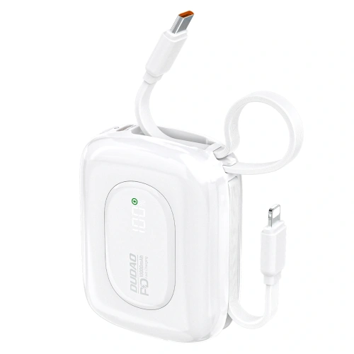 Powerbank Dudao K32 10000 mAh z wbudowanym kablem USB-C / Lightning - biały