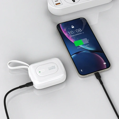 Powerbank Dudao K32 10000 mAh z wbudowanym kablem USB-C / Lightning - biały