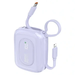 Powerbank Dudao K32 10000 mAh z wbudowanym kablem USB-C / Lightning - fioletowy