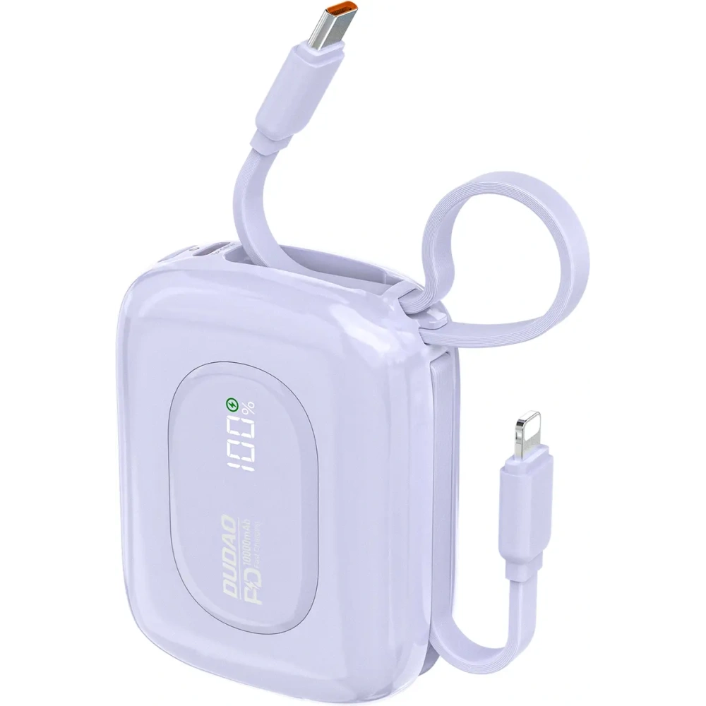 Powerbank Dudao K32 10000 mAh z wbudowanym kablem USB-C / Lightning - fioletowy