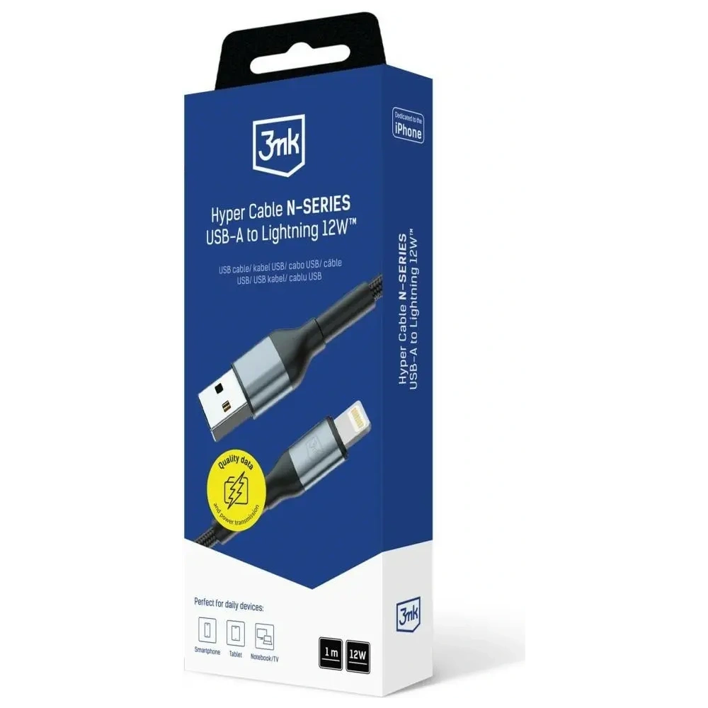 Kabel 3MK Hyper Cable N-SERIES USB-A / Lightning 1m 5V/2.4A 12W czarny