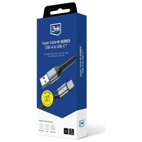 Kabel 3MK Hyper Cable N-SERIES USB-A / USB-C 1m 9V/2A 18W QC 3.0 czarny